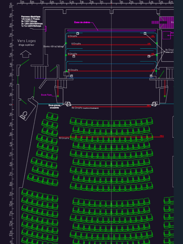 Lighting and seating plan for Auditorium Le Prévost