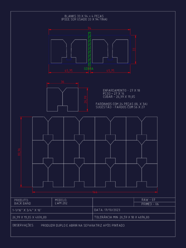 LWM 282 Back Band Wood Moulding Profile Detail CAD Drawing With Production Specs