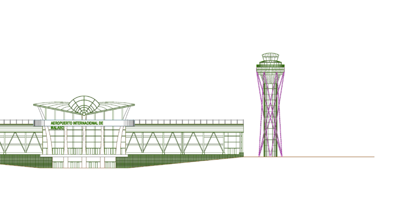 Malabo International Airport terminal elevations and air control tower sections