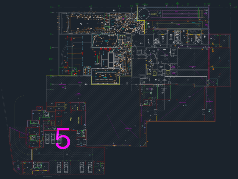 Mixed-use basement floor plan with bowling alley and shooting range