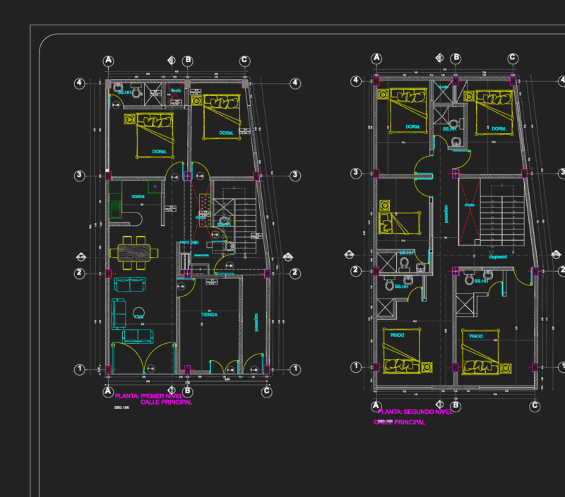 Multi-Family Residential House Two-Story Floor Plans DWG Architecture for Apartment Building
