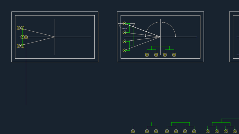 Sensor array layout CAD detail showing node locations, coordinate callouts, and angular offset dimensions.