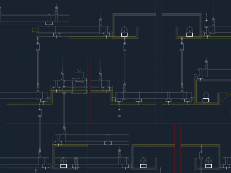 CAD section details of suspended gypsum ceiling assemblies with LED cove lighting and metal suspension hangers.