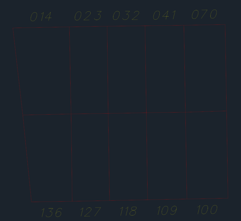 CAD drawing showing municipal lot divisions, property lines, and block identification numbers in Montes Claros.