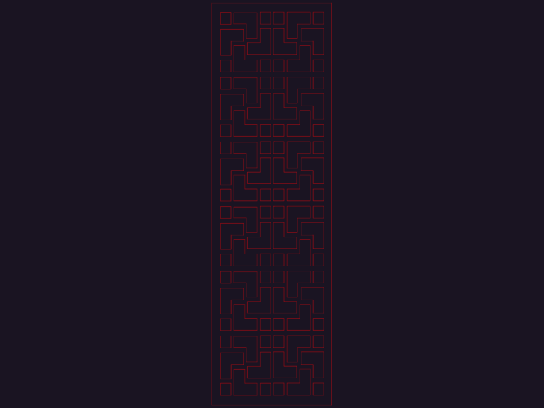 Vertical geometric CNC screen pattern with interlocking L-shaped motifs for laser cutting and room dividers.