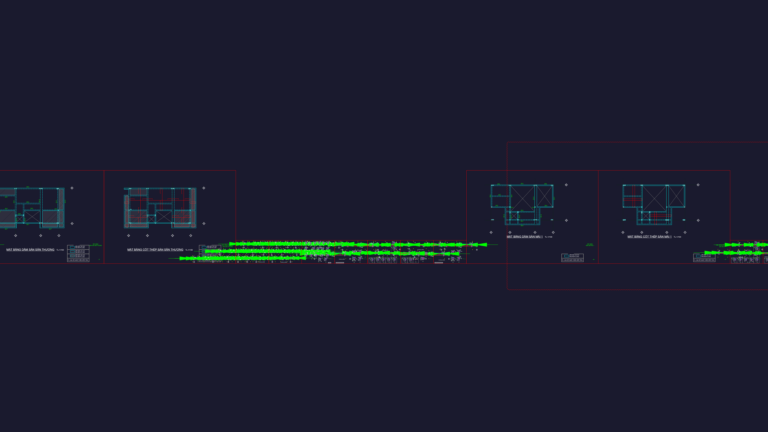 Structural CAD drawing layout showing beam and slab reinforcement floor plans for a residential villa.
