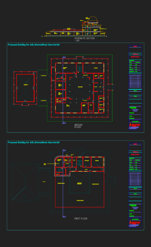 Plans and Section for AOL International Secretariat Religious Building