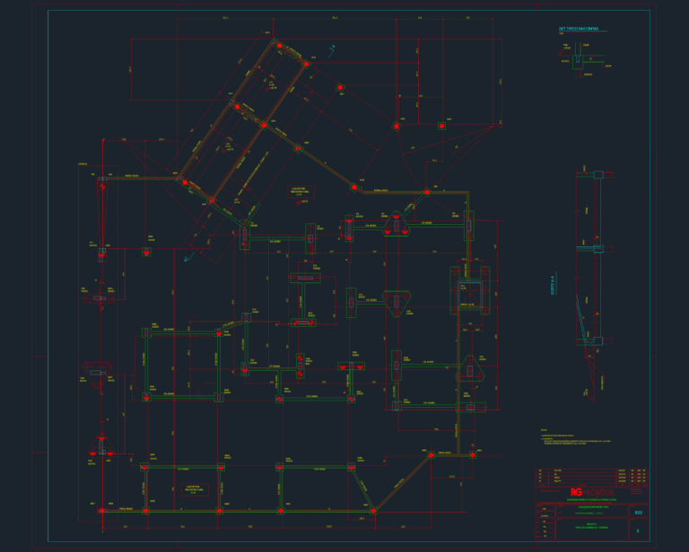 Structural formwork plan for a building sub-basement showing columns, beams, foundation piles, and structural sections.