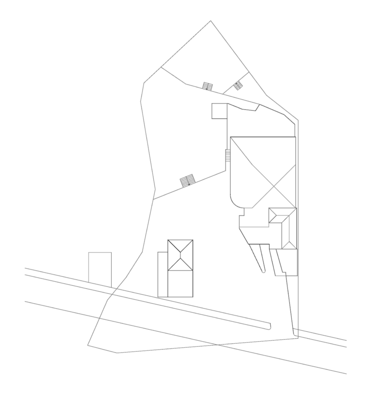Residential site plan with building footprints and terrain stairs