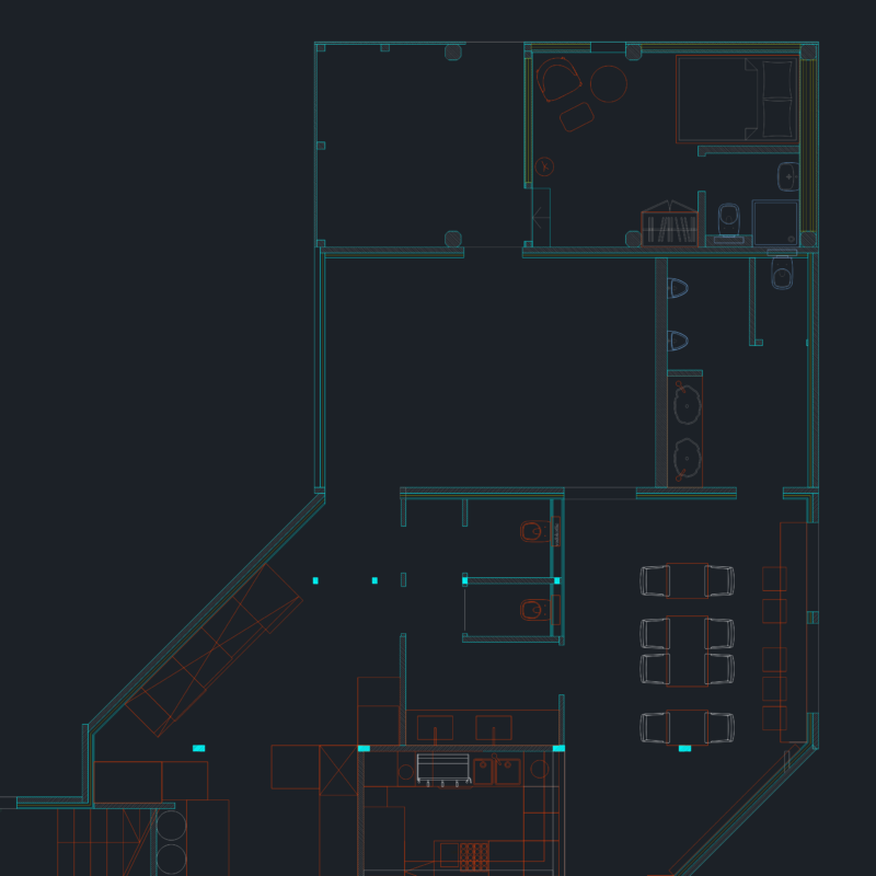 Restaurant and Cafe Floor Plan with Professional Kitchen and Upper Floor Living Area
