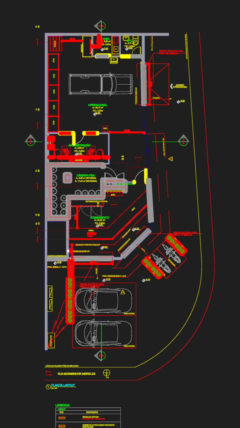 CAD floor plan of a commercial store layout featuring parking spaces, cold storage room, and a growler station.