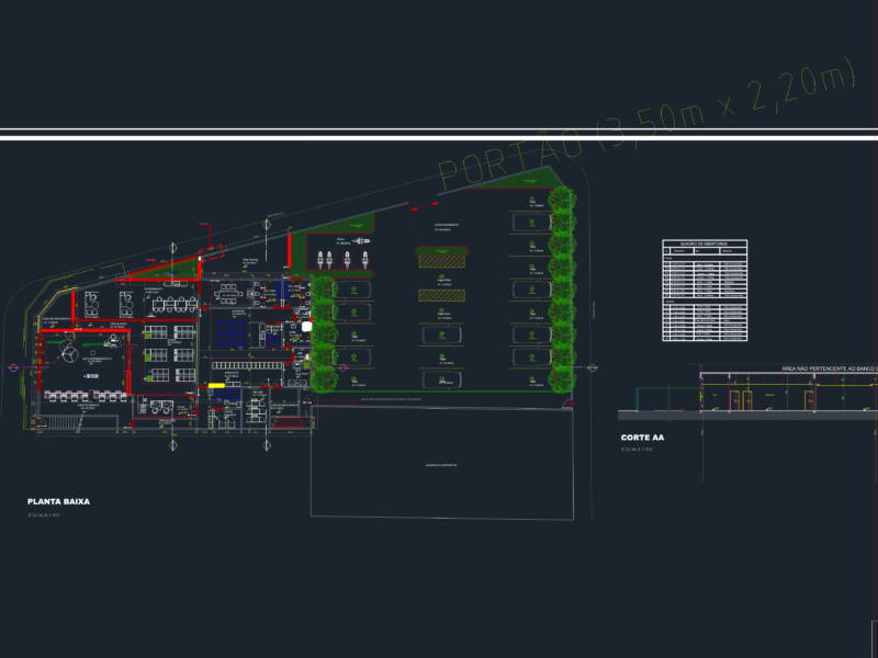 Retail Bank Branch Layout with Parking and Opening Schedule