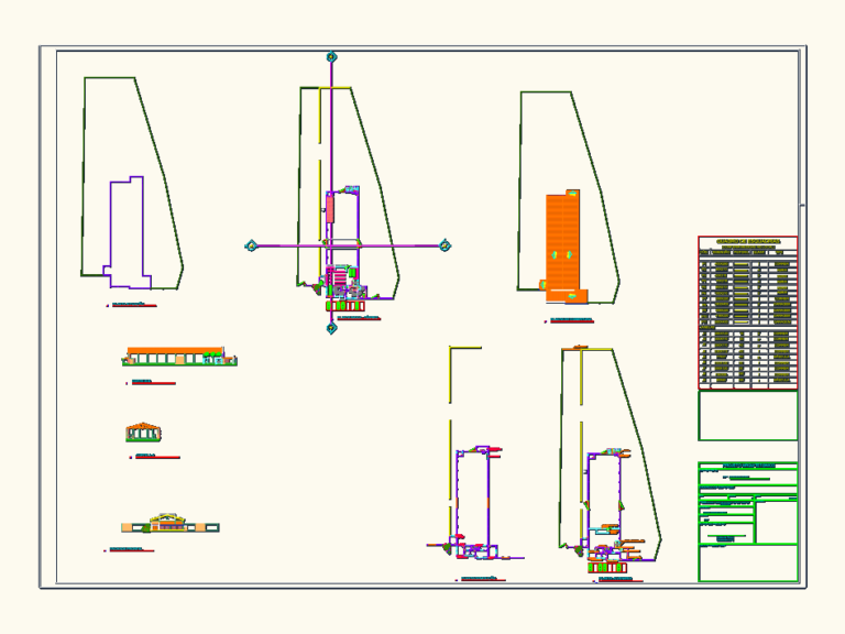 Architectural CAD sheet for a retail store renovation including floor plans, elevations, sections, and a schedule table.
