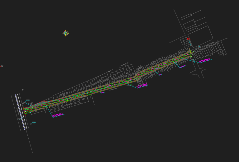 2D CAD site plan of a road showing property lines and specific borehole point locations labeled Hố Khoan.