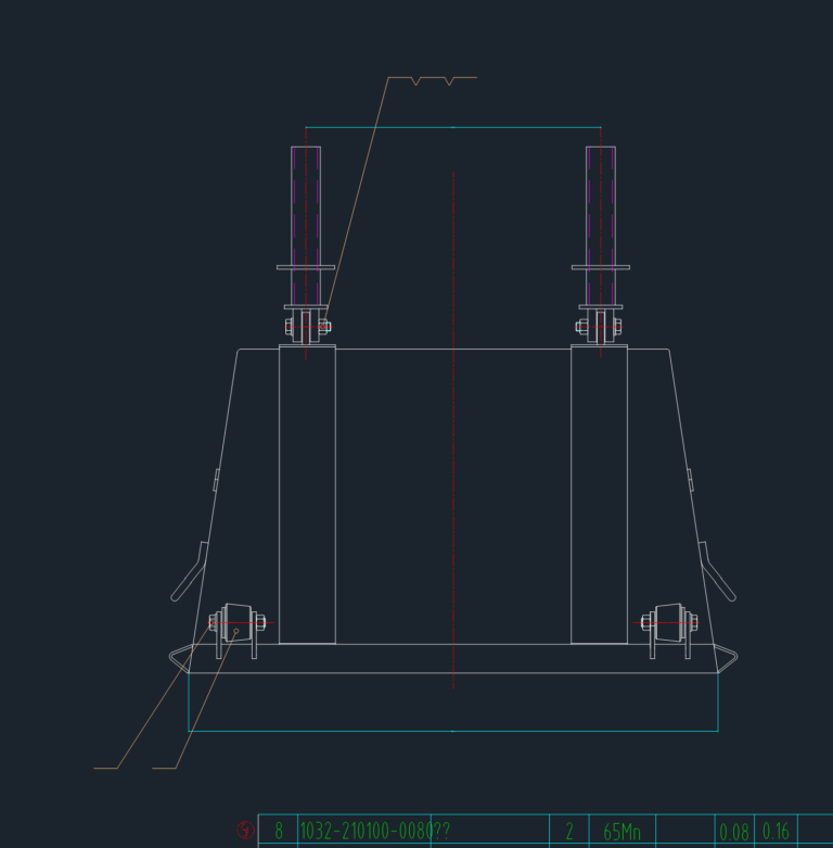 Technical CAD assembly drawing of a heavy-duty sand bucket showing elevation views and a bill of materials table.