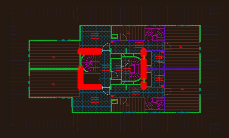 Architectural CAD floor plan for a multi-story residential apartment block with unit layouts and floor finish details.