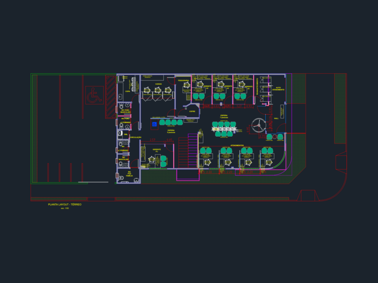 Sicoob bank branch ground floor layout showing teller stations, waiting area, manager offices, vault, and parking area.