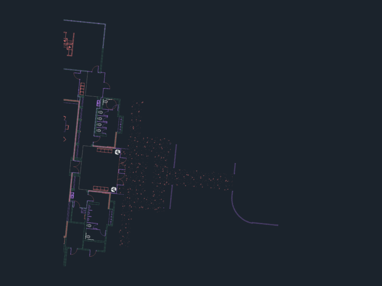CAD site plan showing building entrance, stippled concrete paving area, and ADA parking stall layouts.