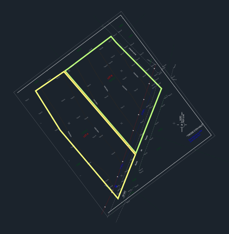 Site plan showing land division for Lot A and Lot B