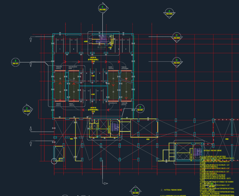 Split Level Building Parking Plan with Ramps and Details