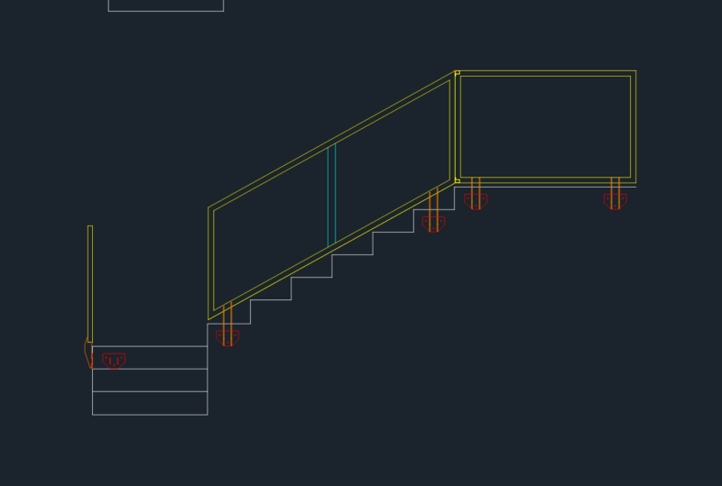 Staircase Glass Railing Detail with Elevations and Component Profiles