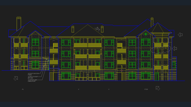 Street and Rear Elevations for Multi-Story Apartment Building