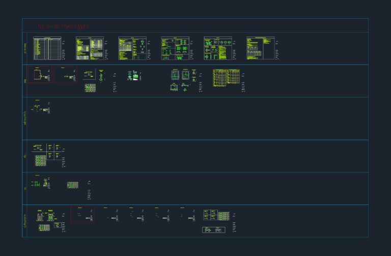 CAD workspace displaying multiple sheets of residential structural drawings, foundation plans, beam details, and tables.