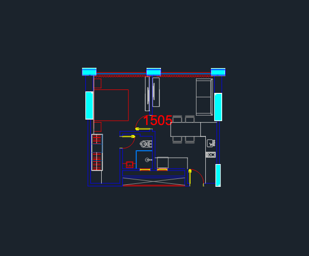Studio Apartment Floor Plan DWG with Furniture & Appliance Blocks