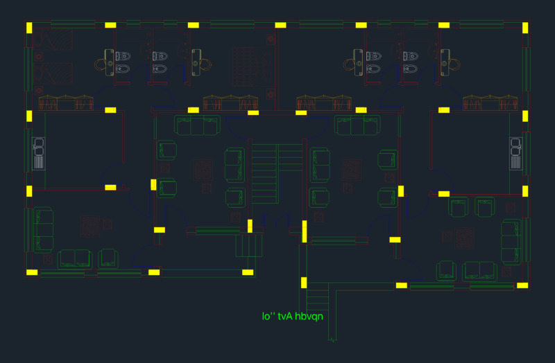 Symmetrical Duplex Floor Plan with Column Layout