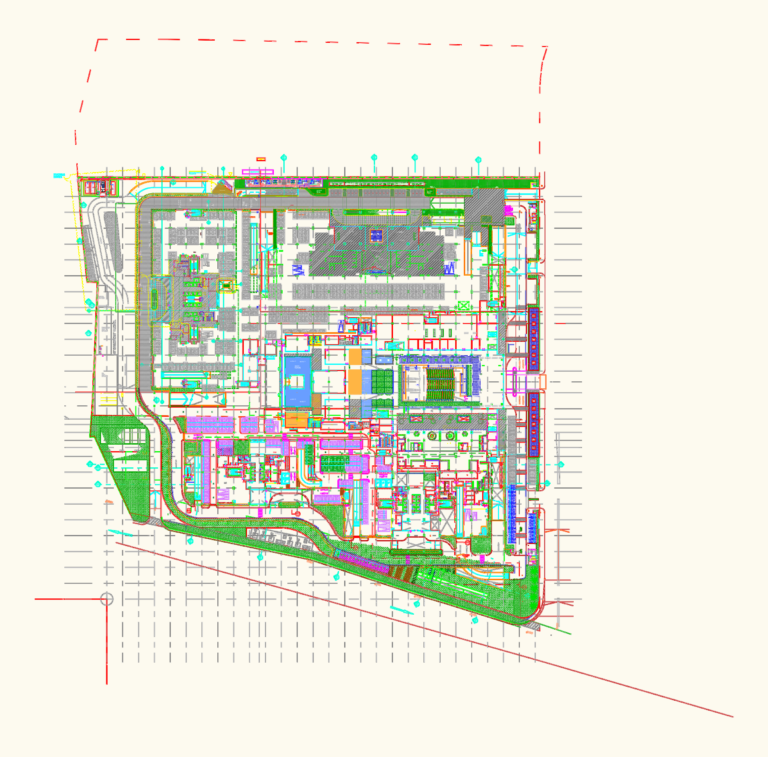 Ground floor architectural GA plan of THE BAY campus showing retail units, parking, and service zones.