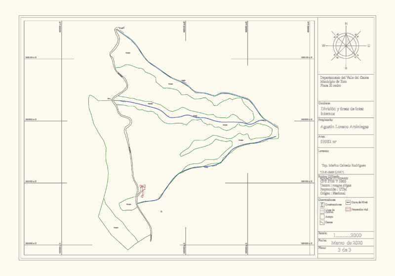 Topographical Survey CAD Plan for Finca El Cedro with Lot Divisions & Contour Lines