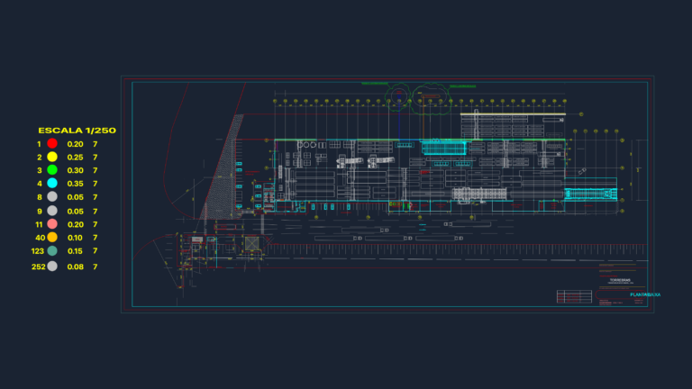 1:250 scale industrial floor plan of a 10,600 m2 wind turbine tower manufacturing plant including site infrastructure.
