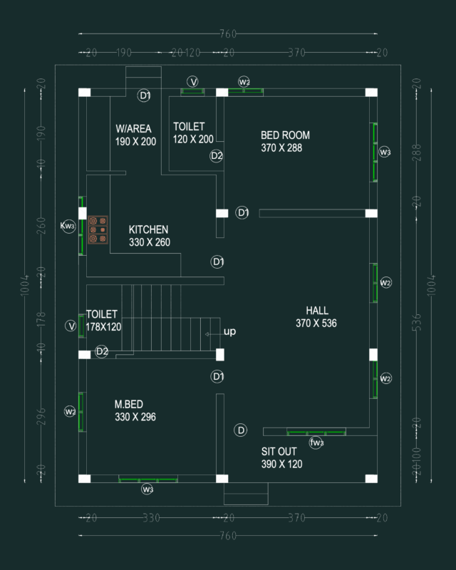 Two-Story Residential Building Floor Plans with Open Terrace
