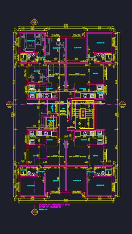 Typical Multi-Story Residential Apartment Floor Plan DWG for a Building Block Unit