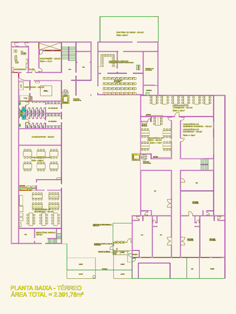 Ground floor architectural plan for a university laboratory annex with lab spaces, offices, and storage rooms.
