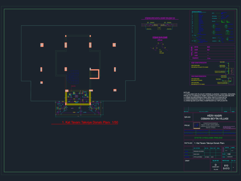 Structural drawing of a villa first floor ceiling reinforcement plan with epoxy anchor and slab chair details.