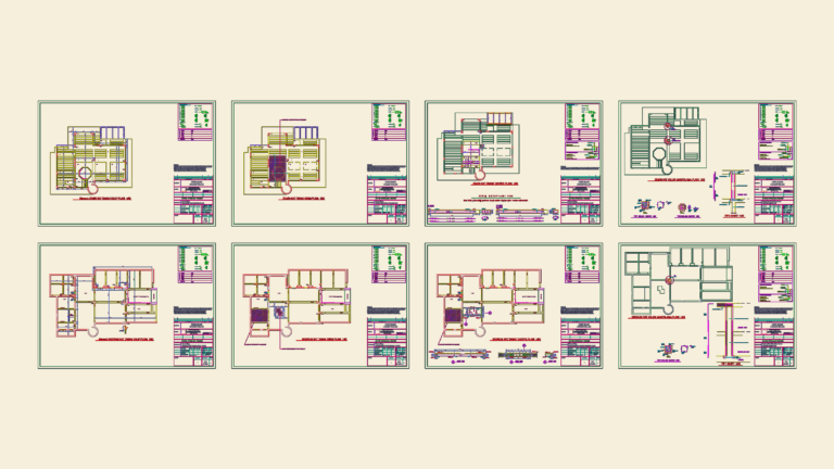Structural CAD drawings for villa foundation, column jacketing details, and floor slab reinforcement plans.