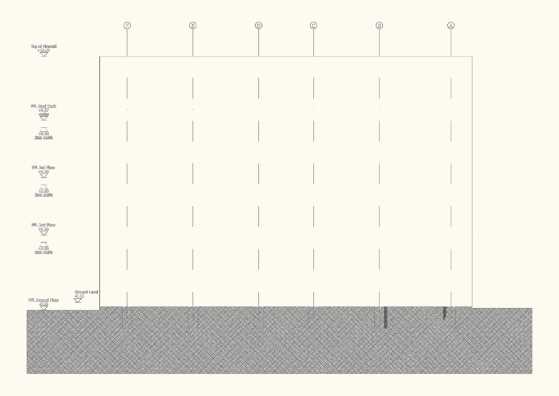 West Facade Elevation DWG with Floor Levels and Slab Soffits