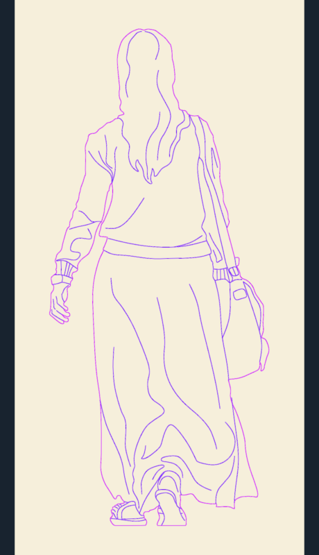 Woman In Long Skirt Walking Away Rear Elevation Block