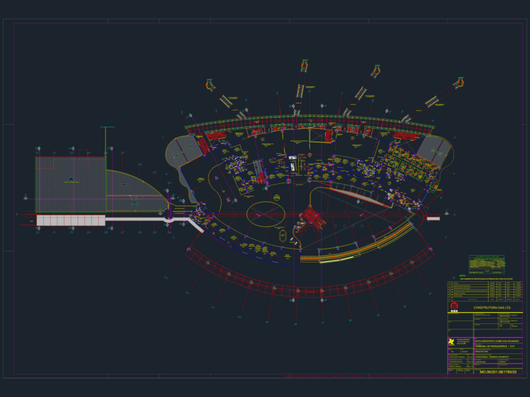 CAD drawing of the Zumbi dos Palmares airport terminal first floor plan showing boarding gates and internal layout.