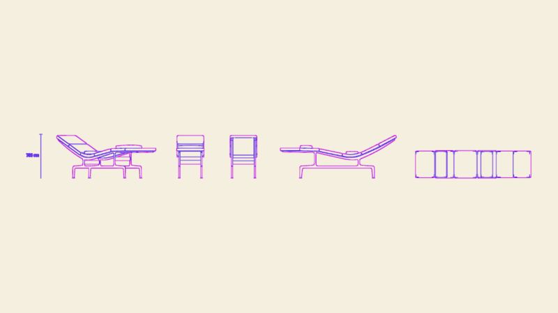 Eames Soft Pad Chaise 730mm H Elevation Set