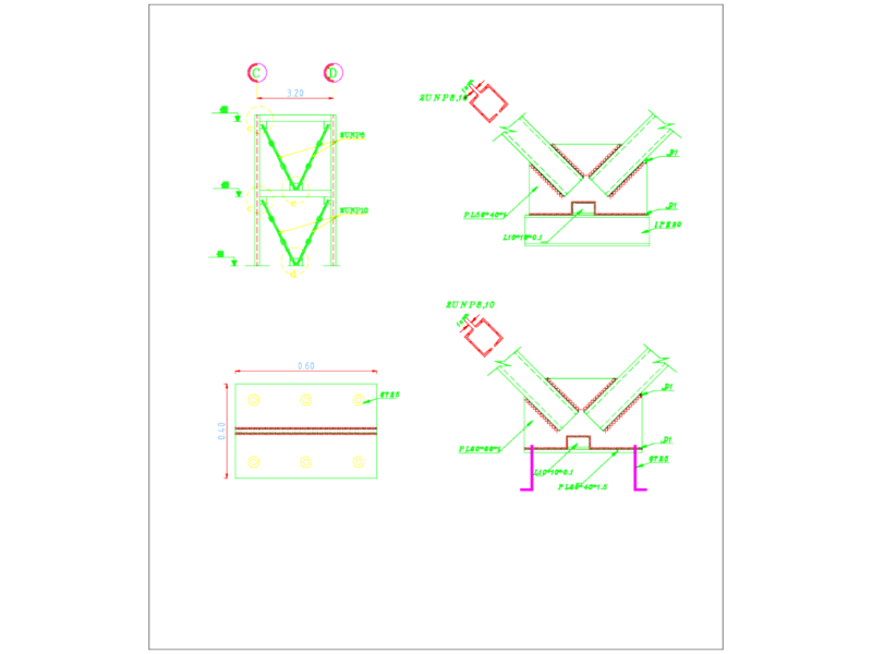 Steel v-bracing element details