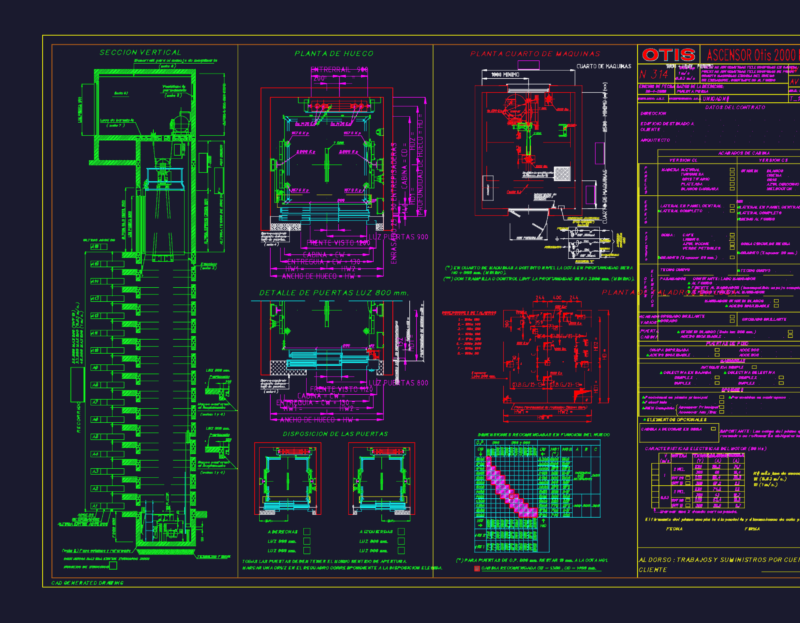 Otis 2000 E elevator technical details for airport tower