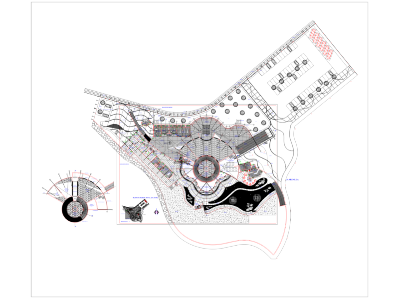 Aquarium building floor plan with tank layout & parking