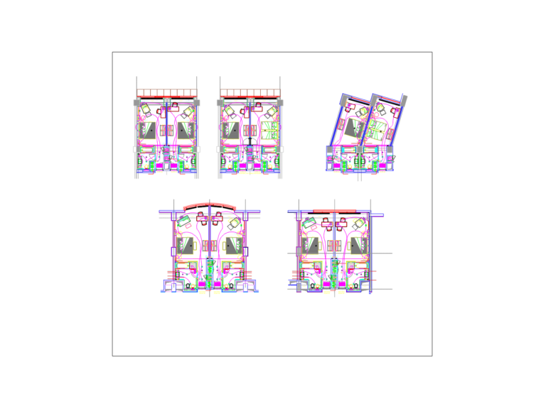 Electrical layout plan for a hotel room showing switches, sockets, and appliance locations.