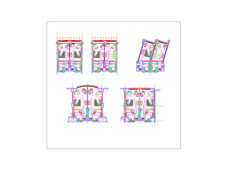 Typical guest room electrical layout plans with sockets and switches