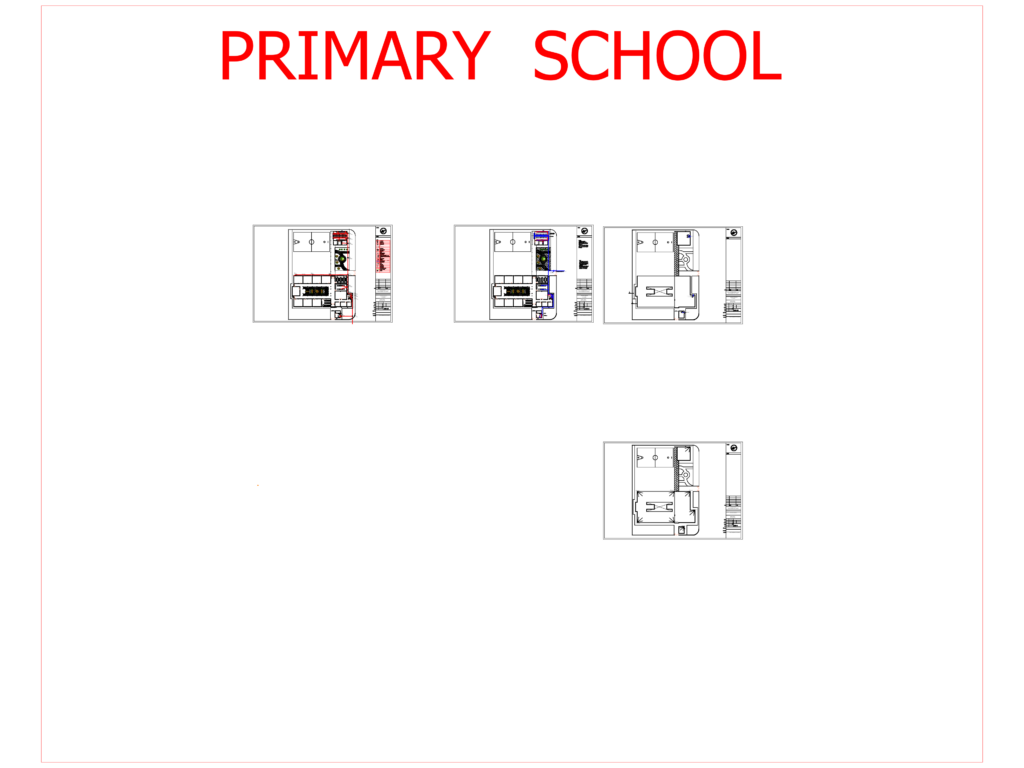 Layout for a primary school showing floor plans and site drainage networks.