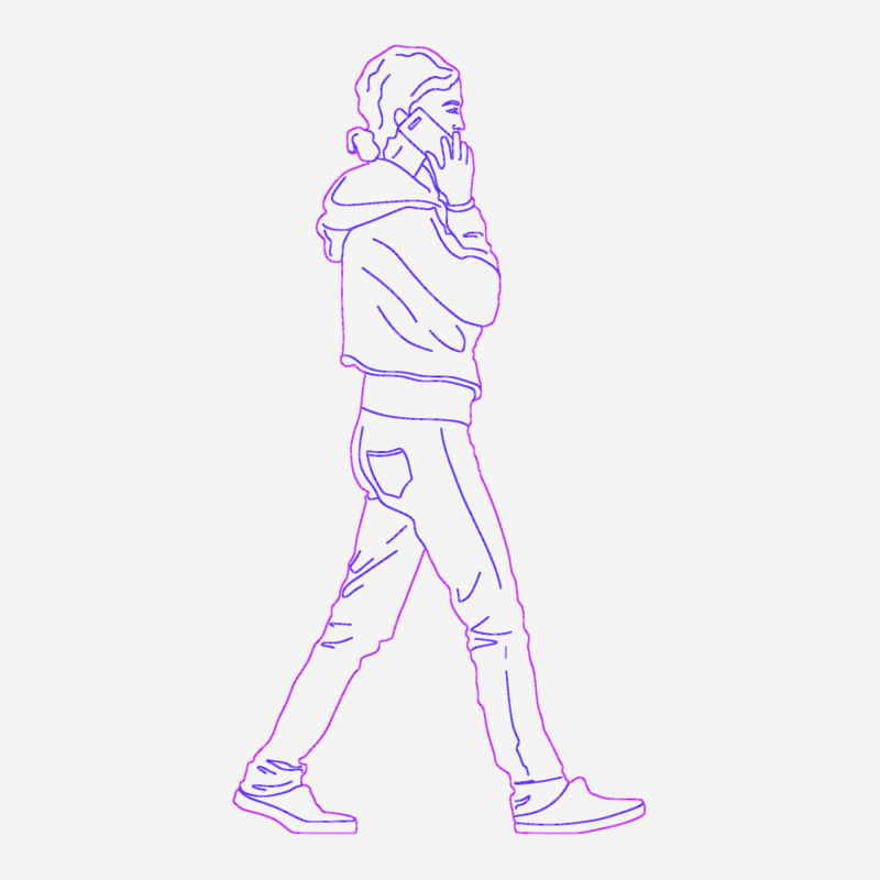 Side elevation of woman walking talking on a phone