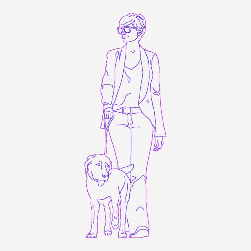 Woman with Sunglasses Walking a Dog