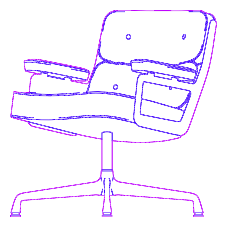 Lobby chair 2D CAD blocks showing front, back, and perspective views.